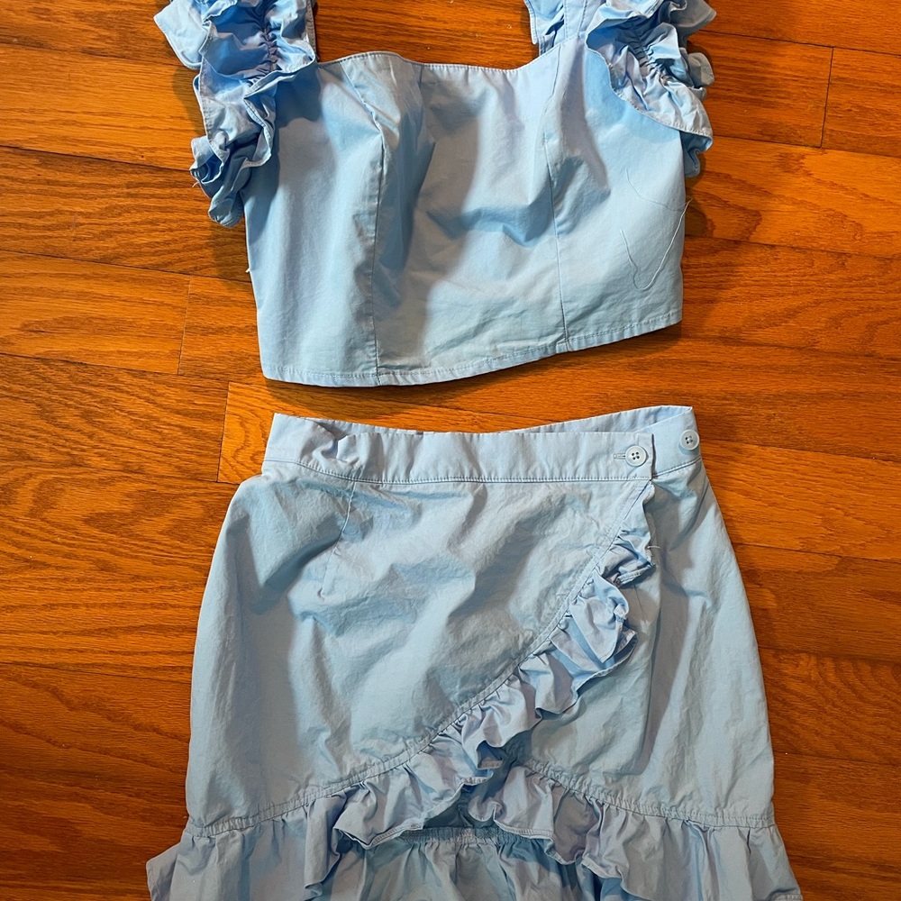 Light Blue Ruffled Two-Piece Set